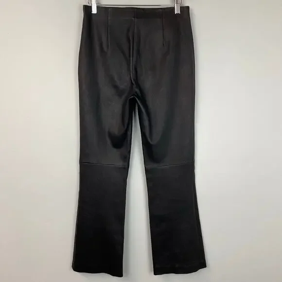 Nordstrom Black Genuine Leather High-Waisted Slim Flare Trouser Pants Size 6 - Picture 5 of 8